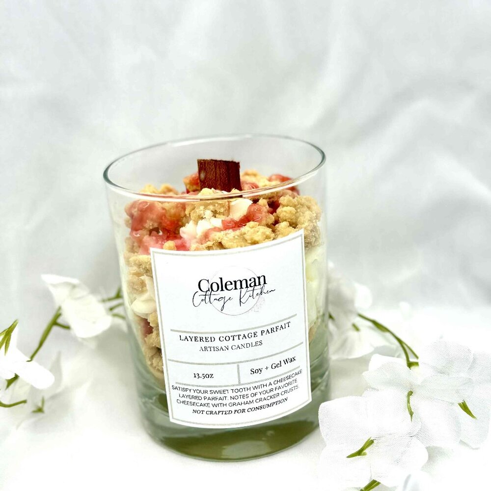Strawberry Cheesecake Layered Cottage Parfait Dessert Candle